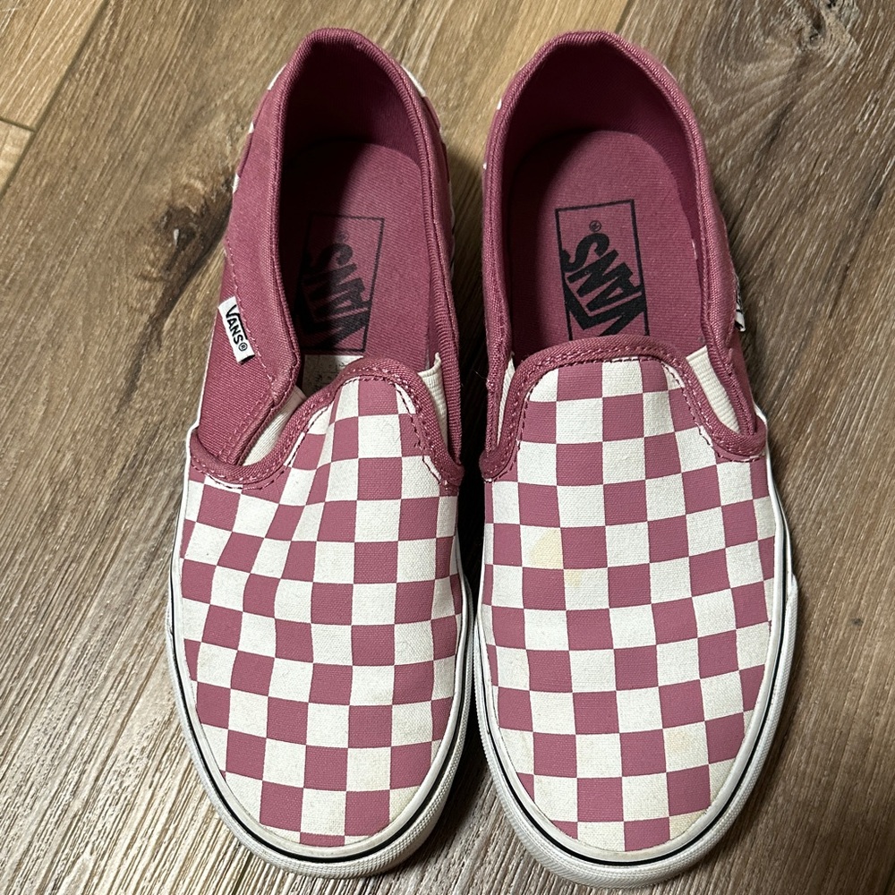 Vans Burgundy and White Checkered Slip-On Sneakers